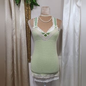 SOLD ♡ Y2K ♡ Abercrombie Green Striped Lace Babydoll Cami